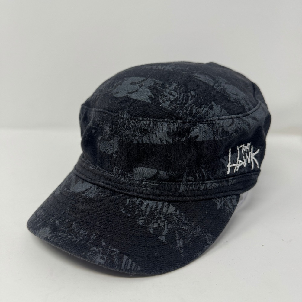 Tony Hawk Mens Cadet Military Cap OSFM Black Graphic Preowned Skateboard Hat